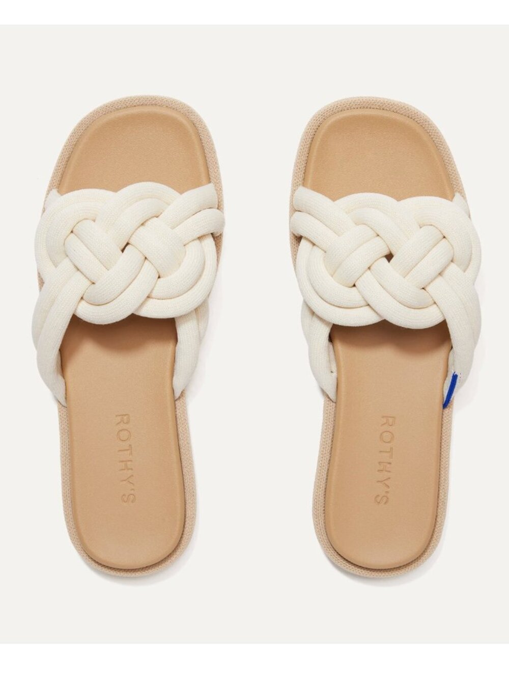 NEW $139 Rothys The Summer Sandal Knot Cream Slides Knit White Sand SZ-10.5